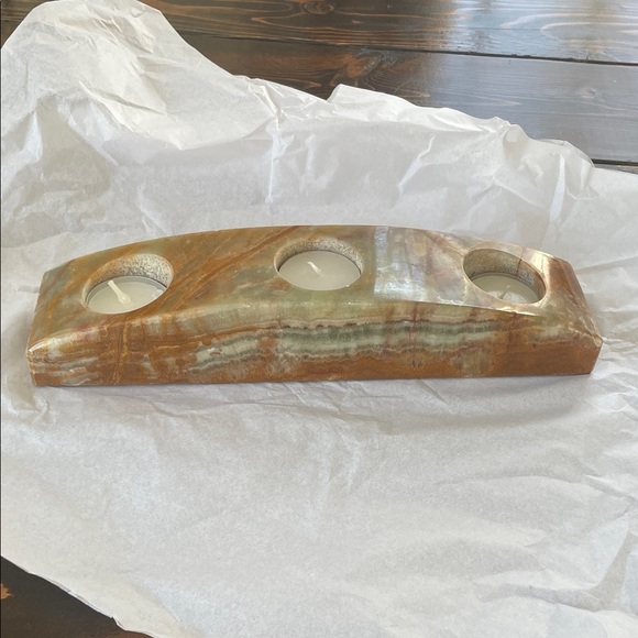 Triple Crafted Onyx Arched Stone 3 Tealight Candle Holder Very Heavy!